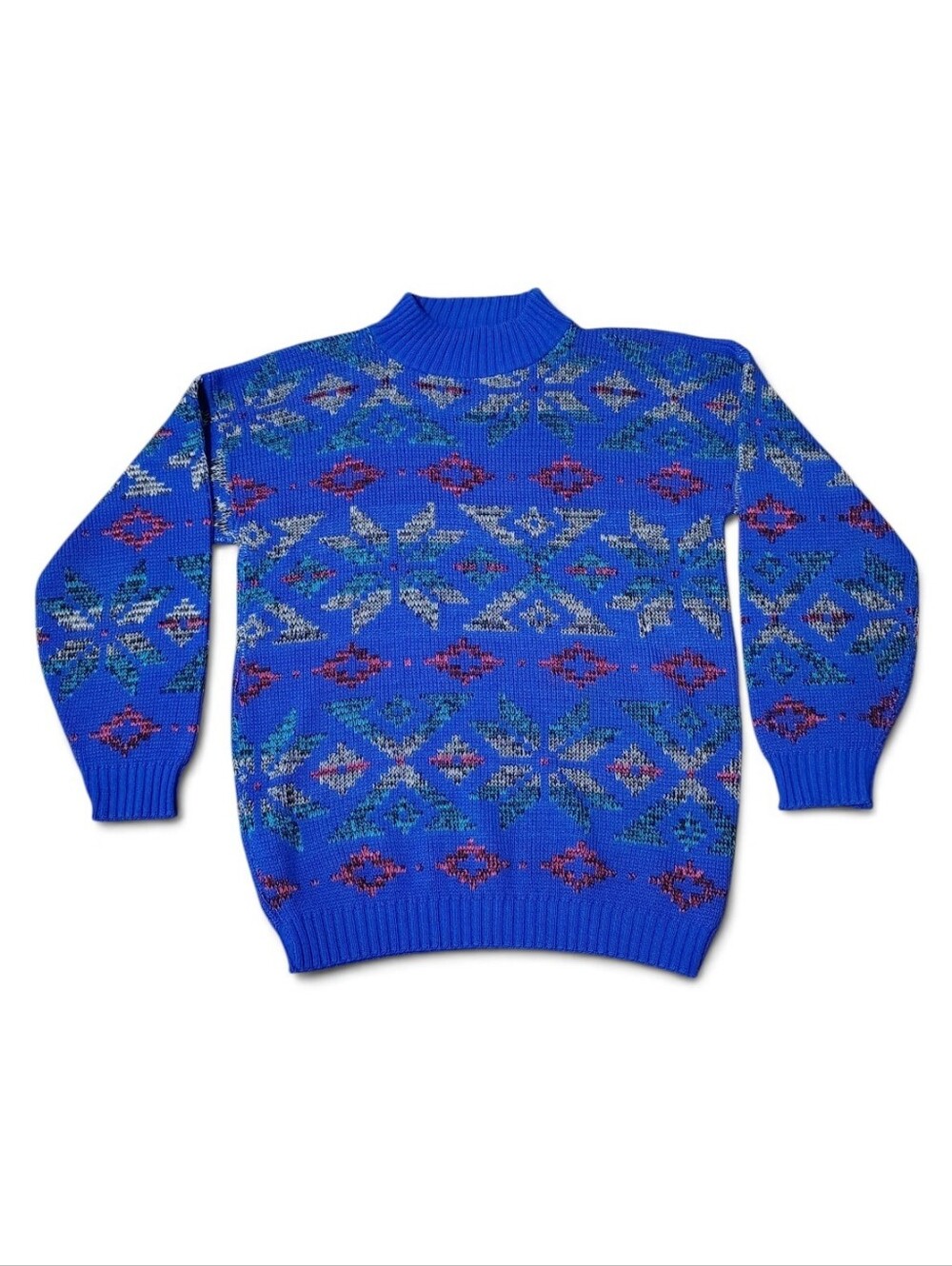 Vintage Clifton Place Sweater Geometric Multicolor Mock Neck Pullover